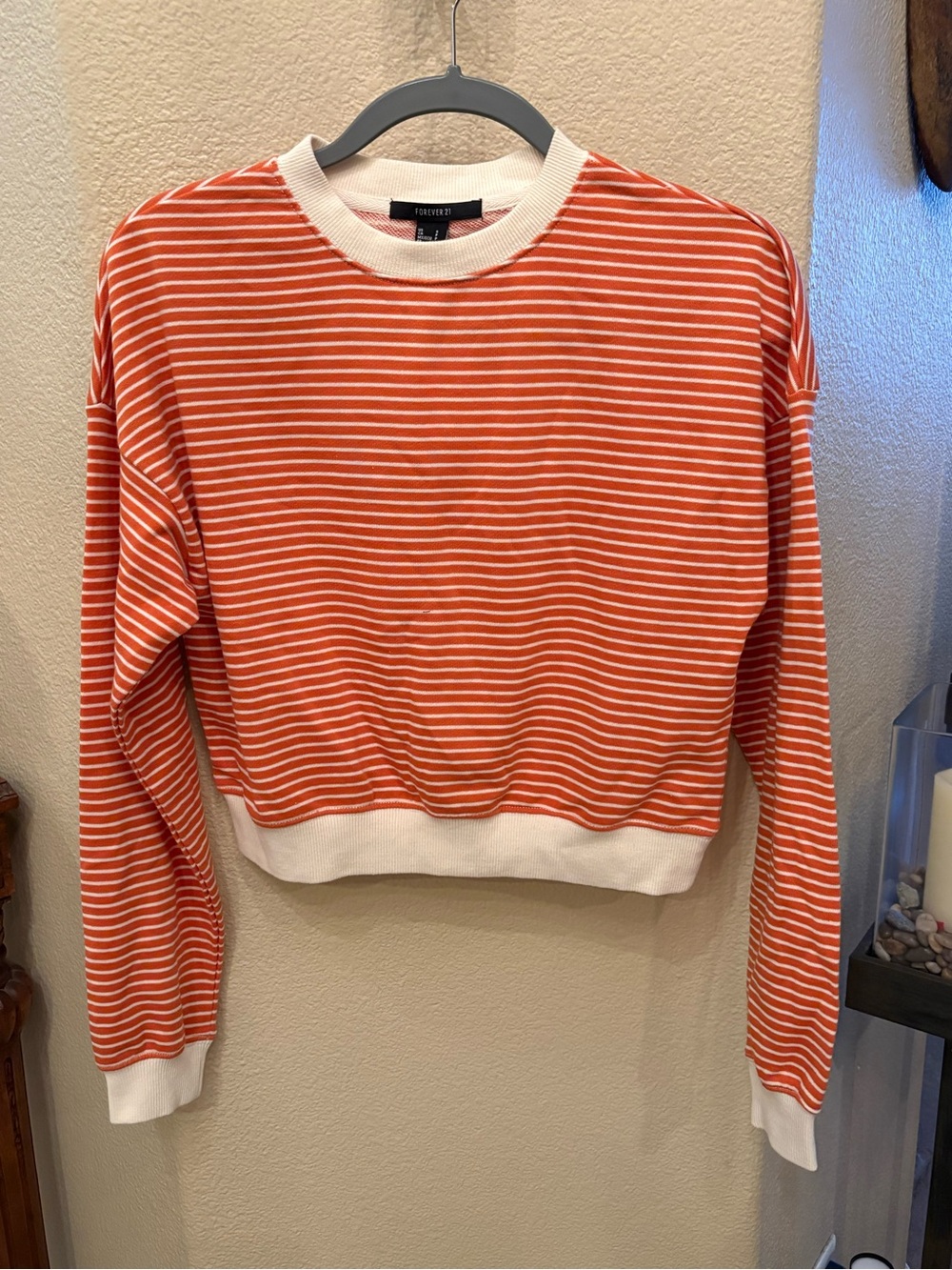 NWT~Forever 21 Orange & White Striped Crewneck Sweater Size Small